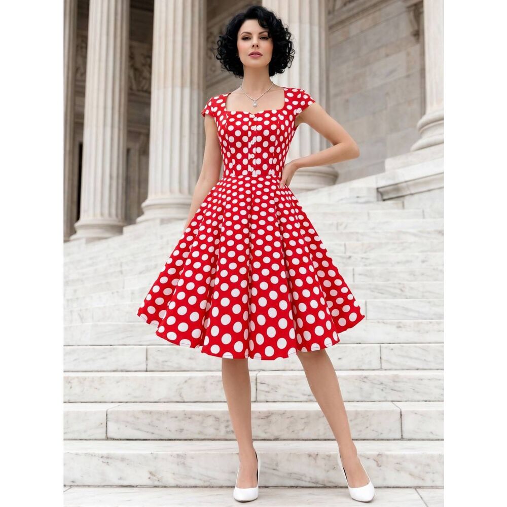 🔹️NWOT Red w/White Polka Dot 50's Rockabilly Dress Small